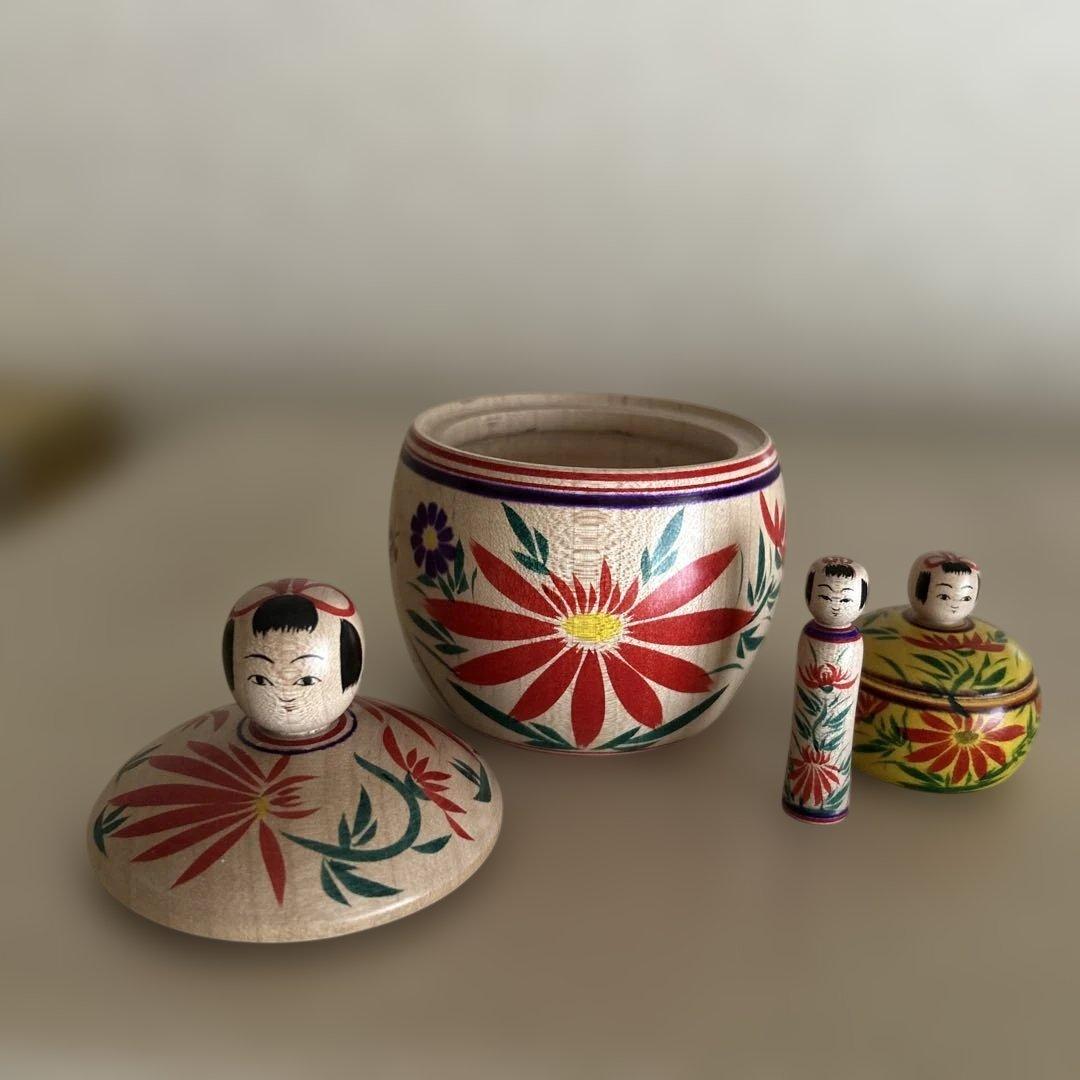 三春文雄工人 こけし 【蓋付き入れ子えじこ】