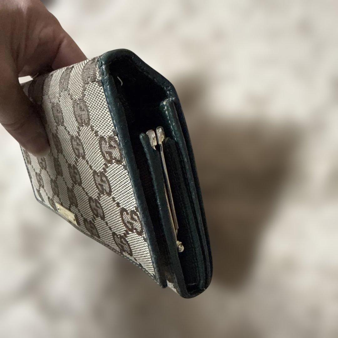 Gucci GGパターン 長財布 グリーン ベージュがま口