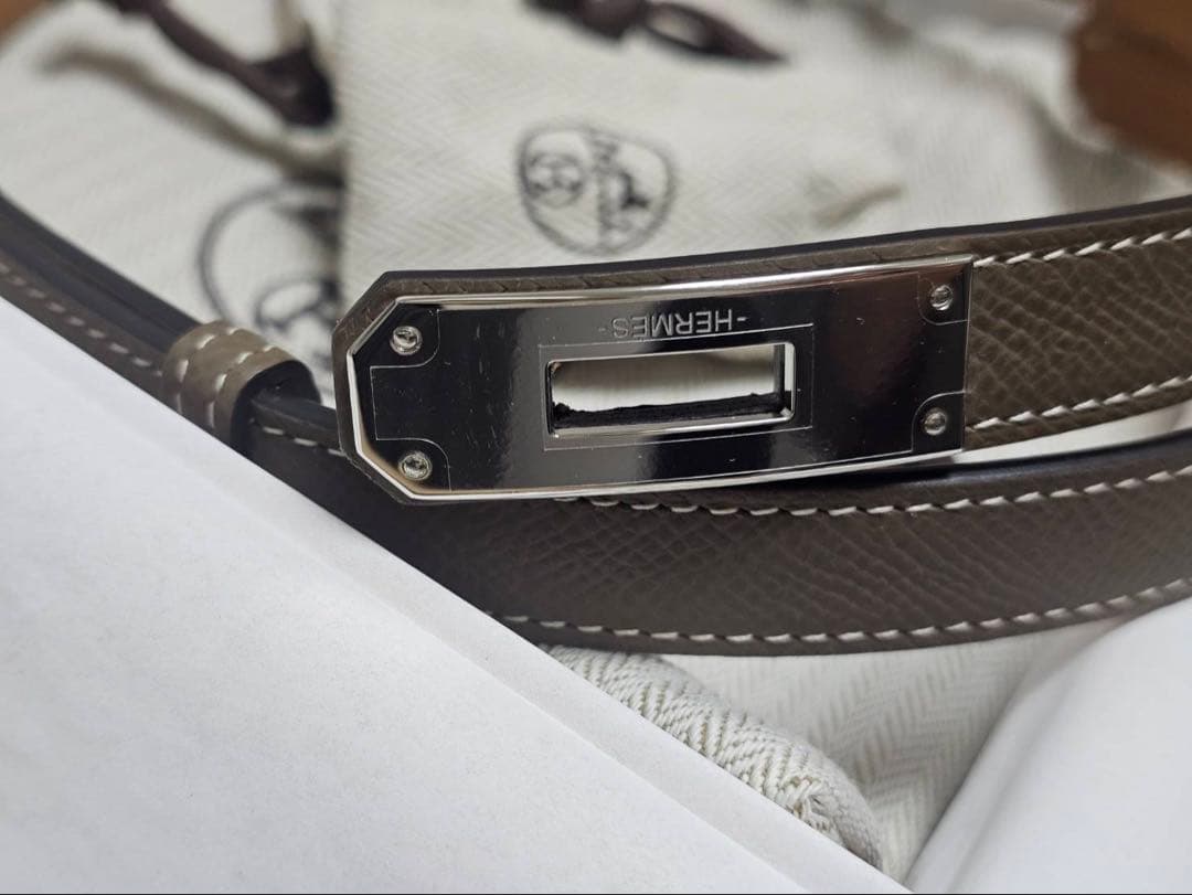 【新品未使用】エルメス ケリー ベルト エトゥープ シルバー金具 K刻印