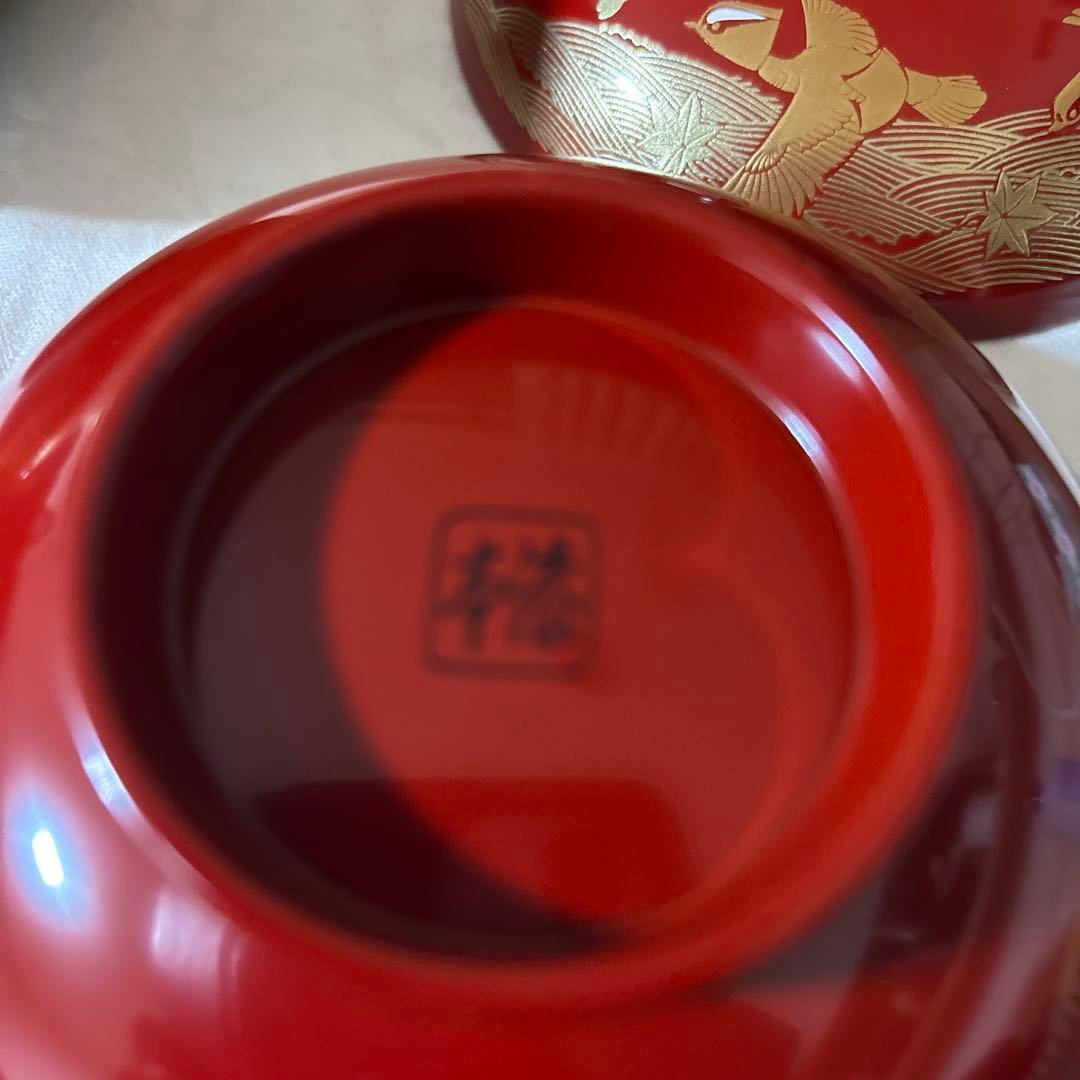 輪島塗 濱田屋 蓋付 椀 お椀 天野誠作 金彩 鶴　金蒔絵 木箱付 ペア 吸椀