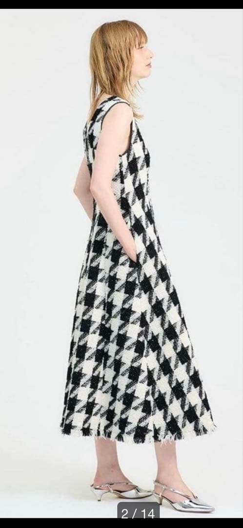 美品✨エストネーション　ツイードスクエアネックワンピース　千鳥柄　ジャンスカ　M