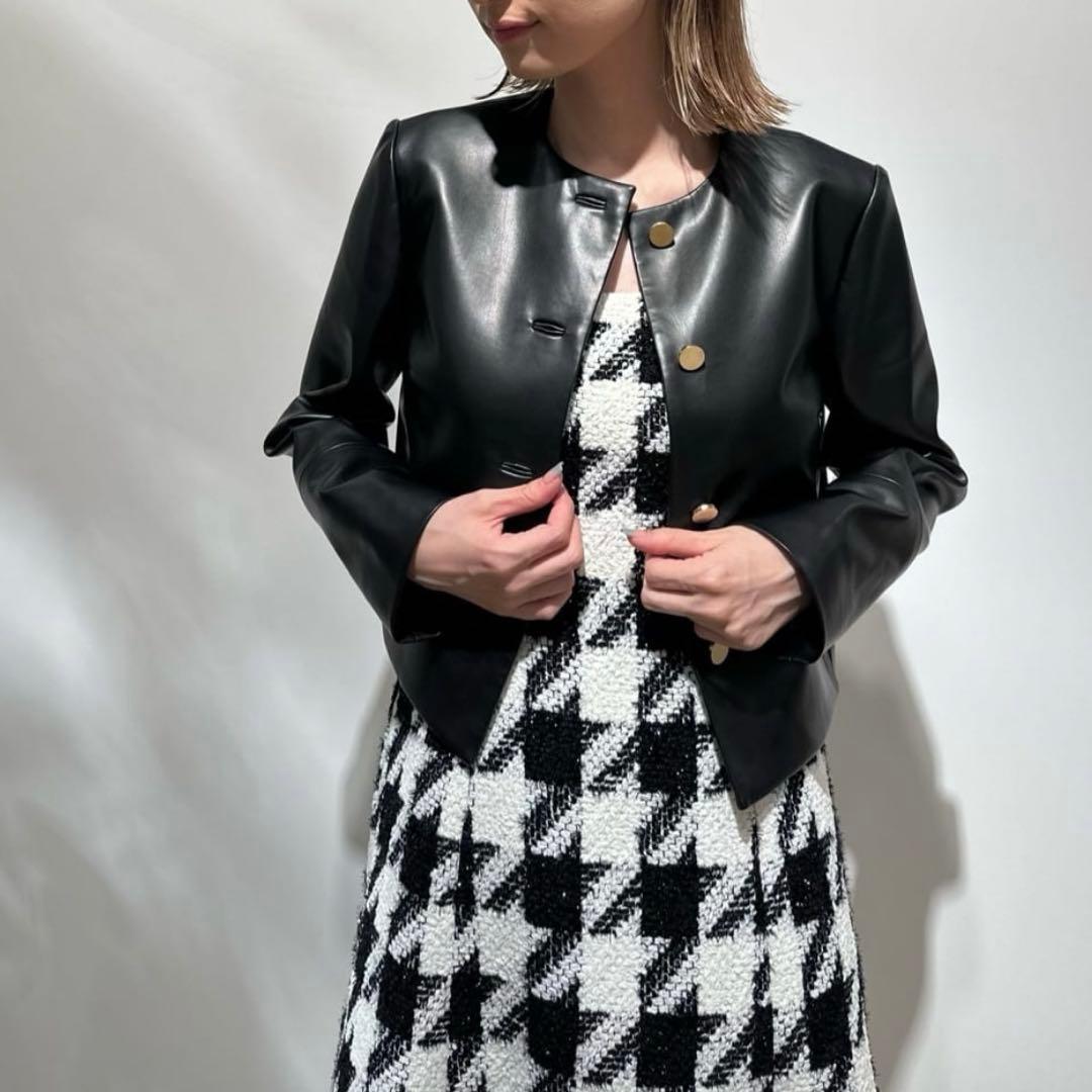 美品✨エストネーション　ツイードスクエアネックワンピース　千鳥柄　ジャンスカ　M