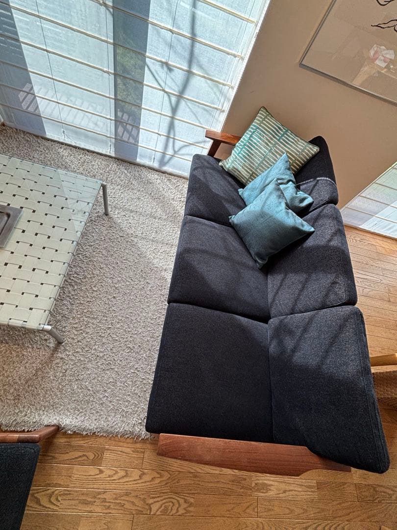 ナガノインテリア3Pソファ ウォールナット無垢材 美品