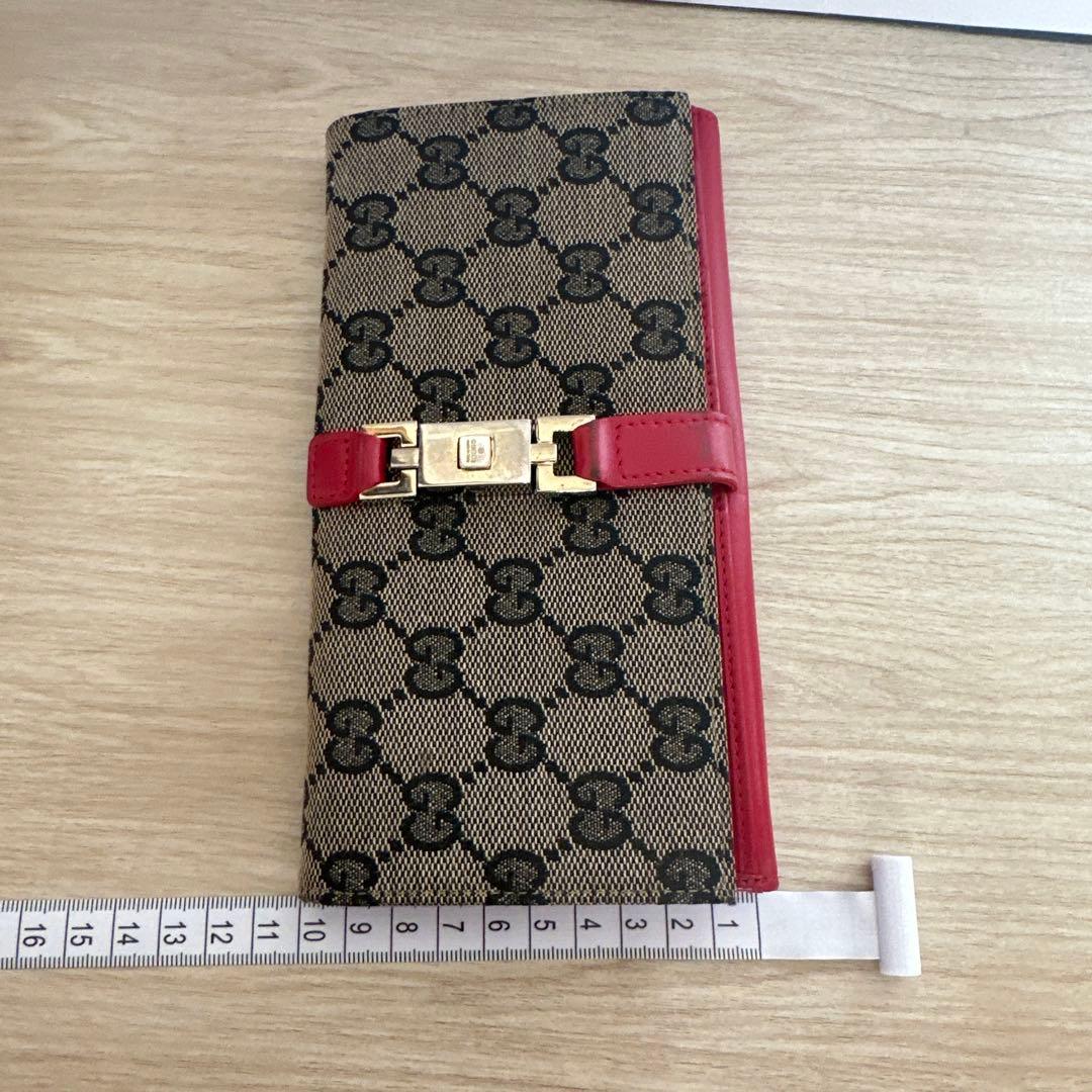 なんじゃ　GUCCI GGキャンバス 長財布 ベージュ/レッド