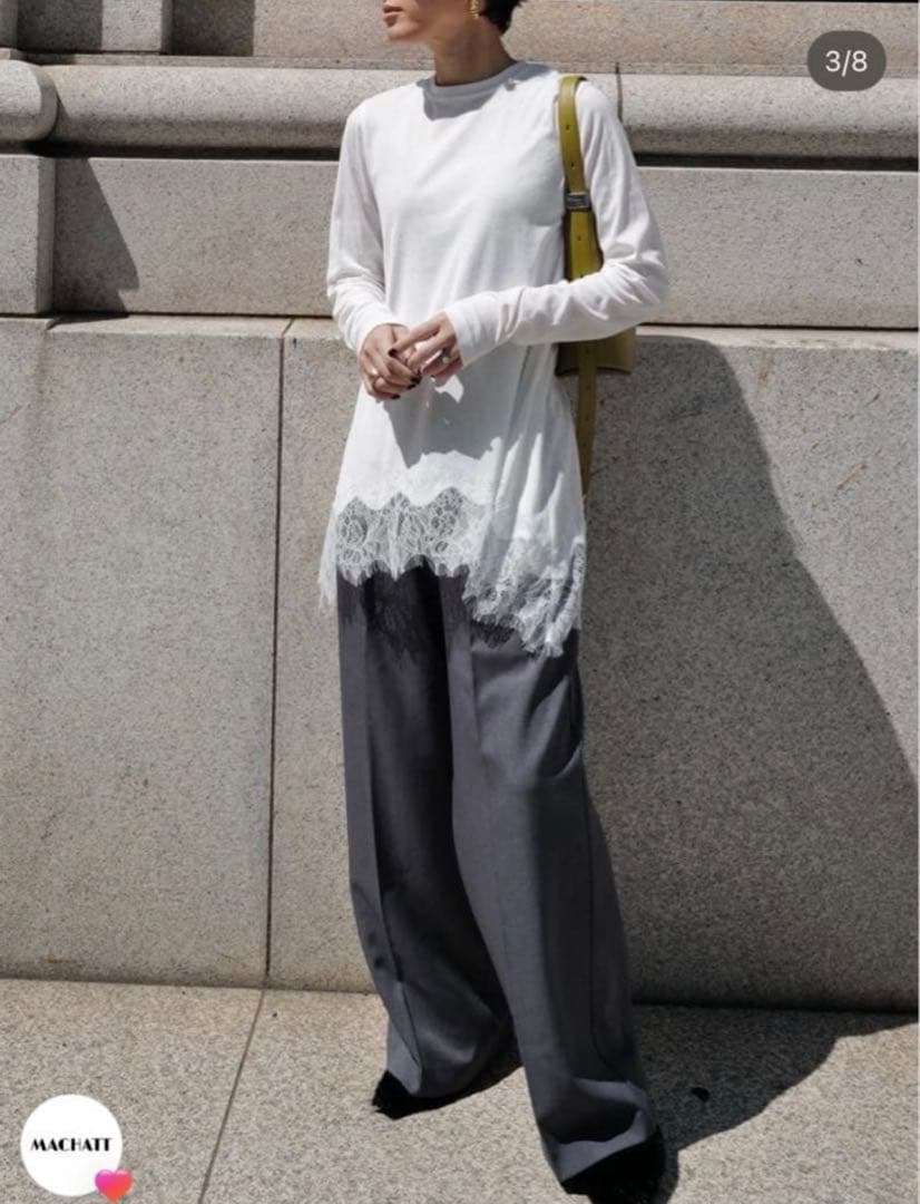 新品タグ付 MACHATT ヘムレースロンT ホワイト F