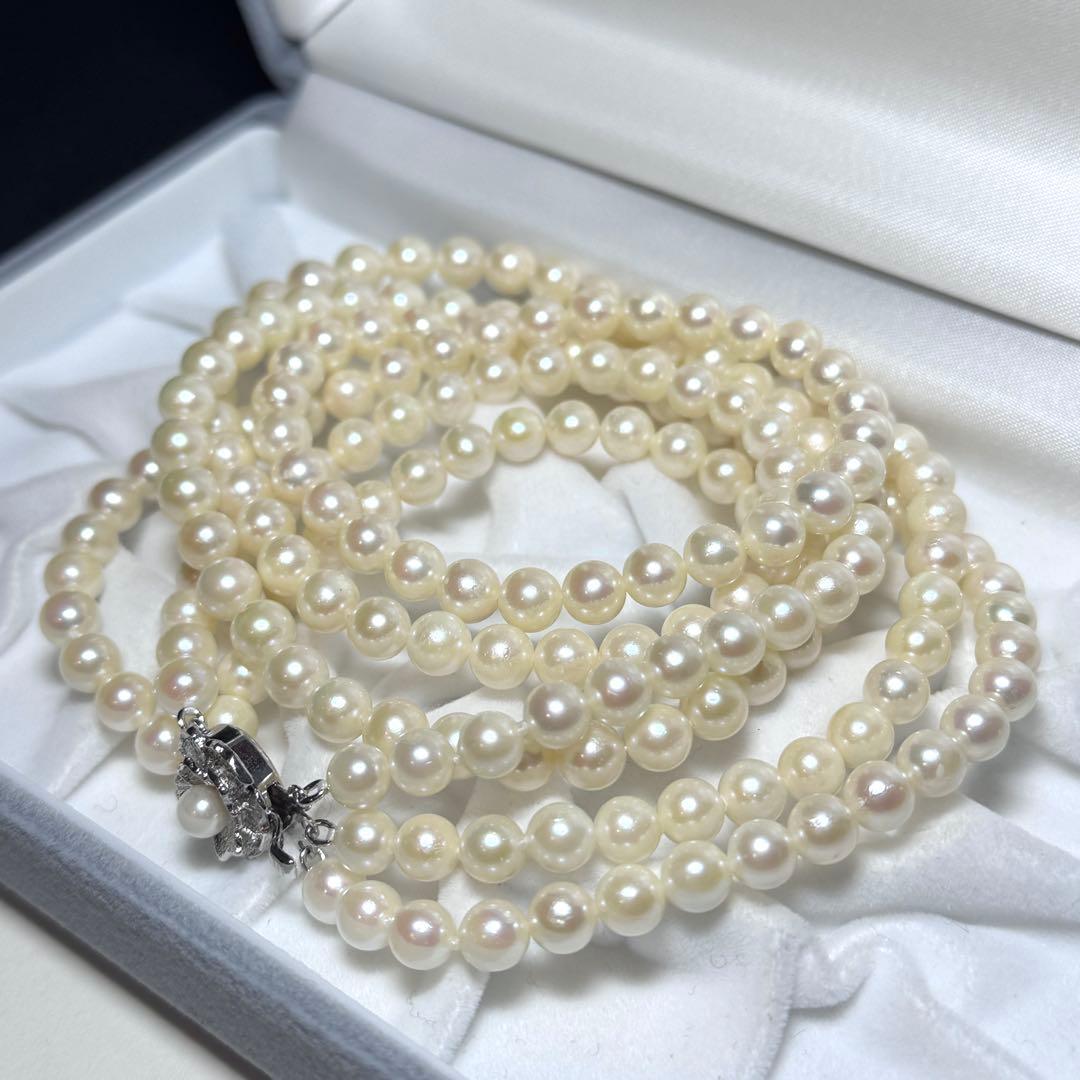 希少✨3連 アコヤ真珠 約6.0-6.5mm パールネックレス シルバー金具