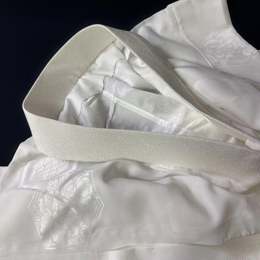 花嫁用　長襦袢 身丈136cm 裄65cm 特別衿　白　化繊 手縫【中古】亀甲柄