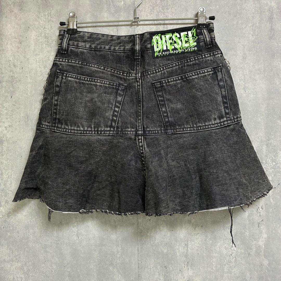DIESEL フレアデニムミニスカート 26 ブラック インパン付 ショーパン