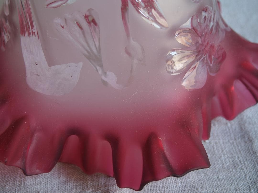 磨りガラス 植物柄 ピンク フリル ランプシェード アールヌーヴォー/K225