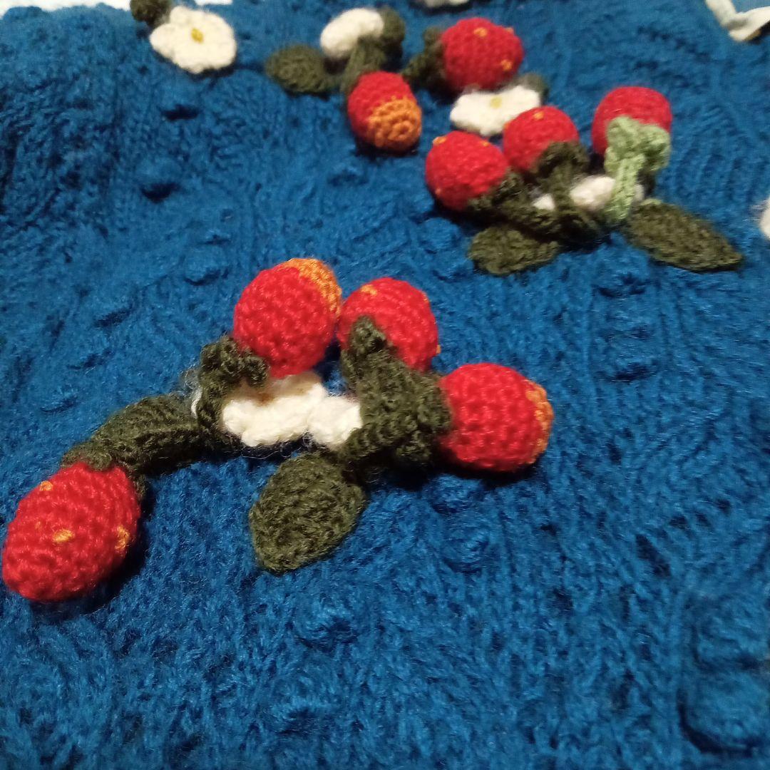 s*o様 ピンクハウス ニットカーディガン いちご・ハートモチーフ付き 青