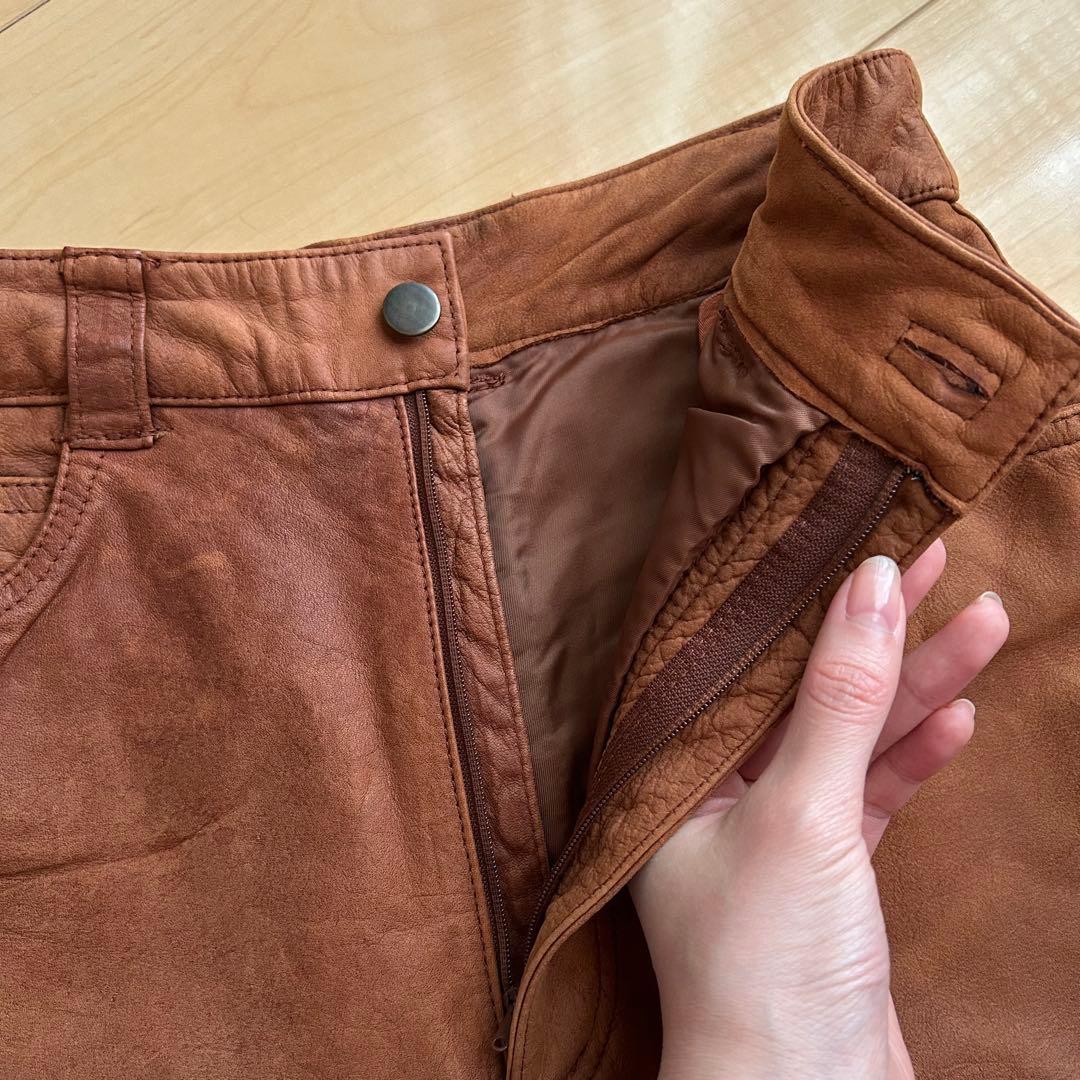 AGNE リアルレザー　牛革　ショートパンツ　ブラウン　茶色　ヴィンテージ