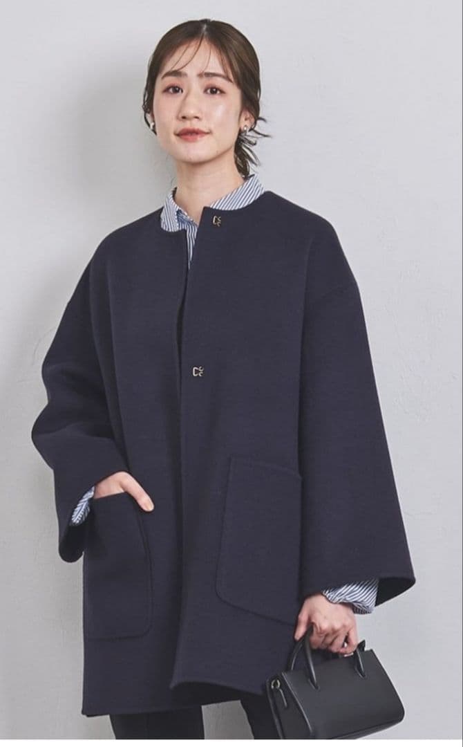 ユナイテッドアローズ　バイカラーリバーミドルコート　ネイビー　36