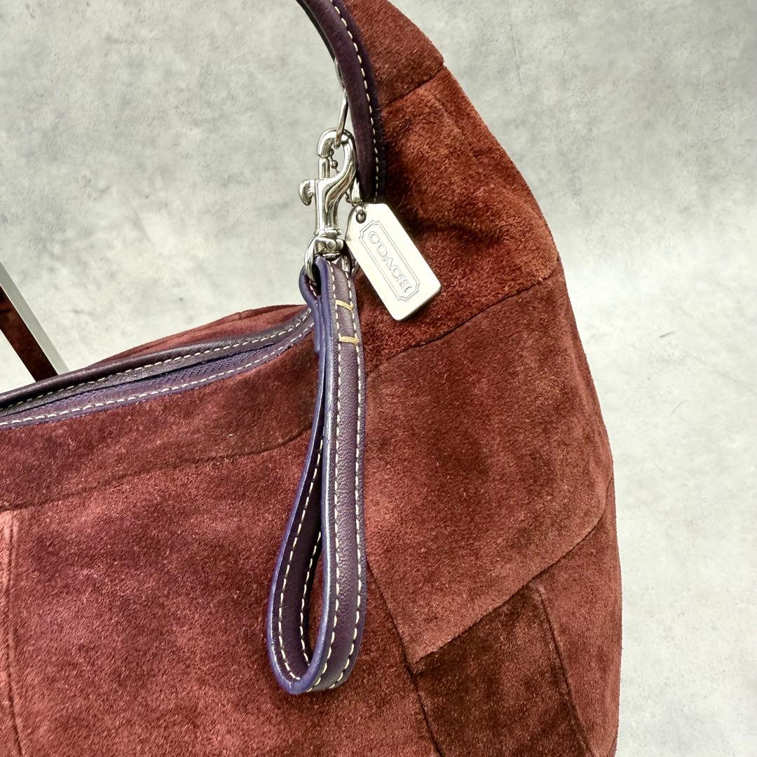 コーチ スエード エルゴ ショルダーバッグ パーチワーク ボルドー
