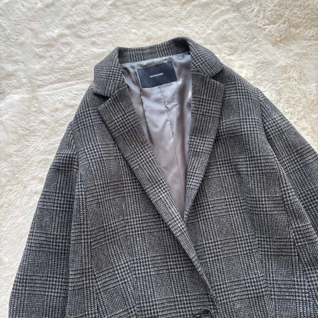 Framework グレンチェックツィードテーラードジャケット グレー ウール