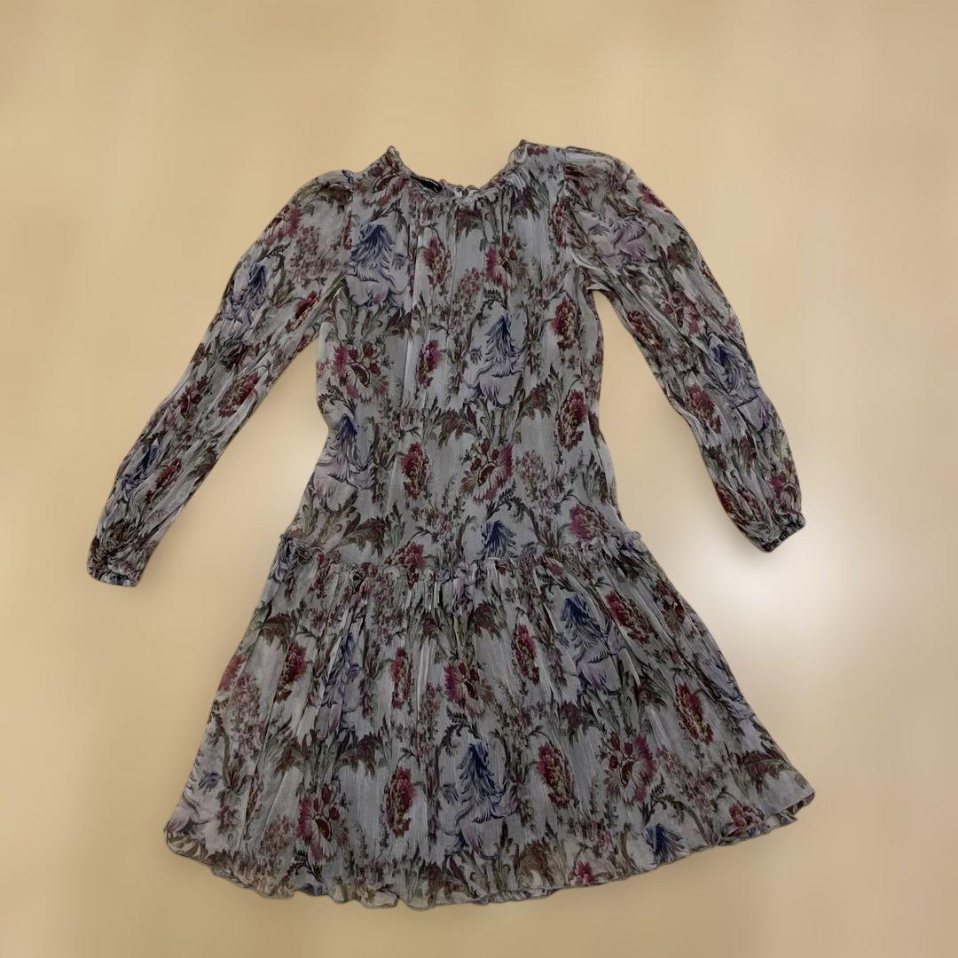 Dolce Gabbana シルク長袖ワンピース　グレー花柄　S