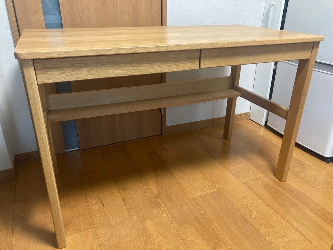 【値下げ】MUJI 無印 オーク 無垢材デスク（引出・足元棚付)