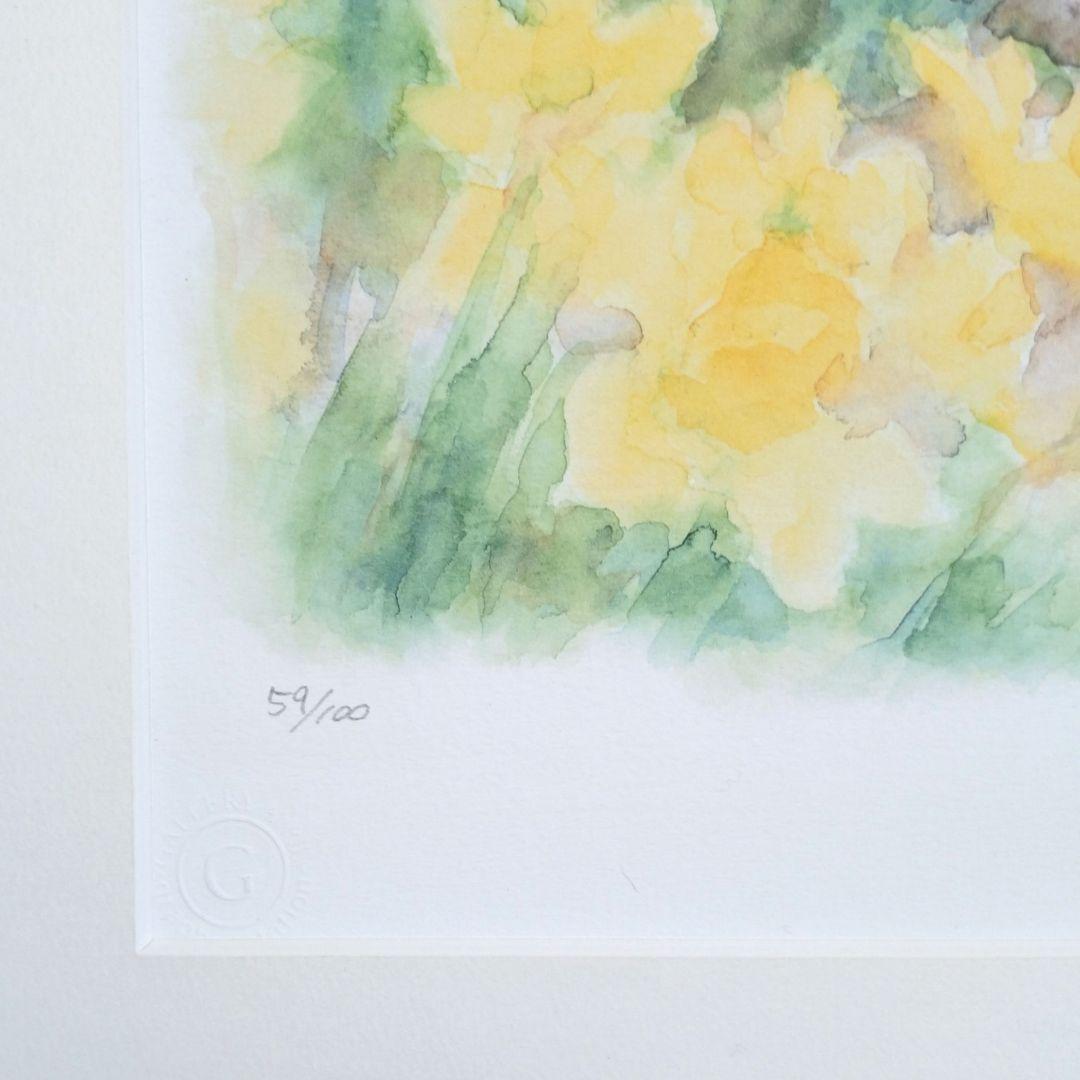 版画 額装品 土田穰 ジクレー 限定品 可愛い ウサギ 黄色い水仙 癒し系アート