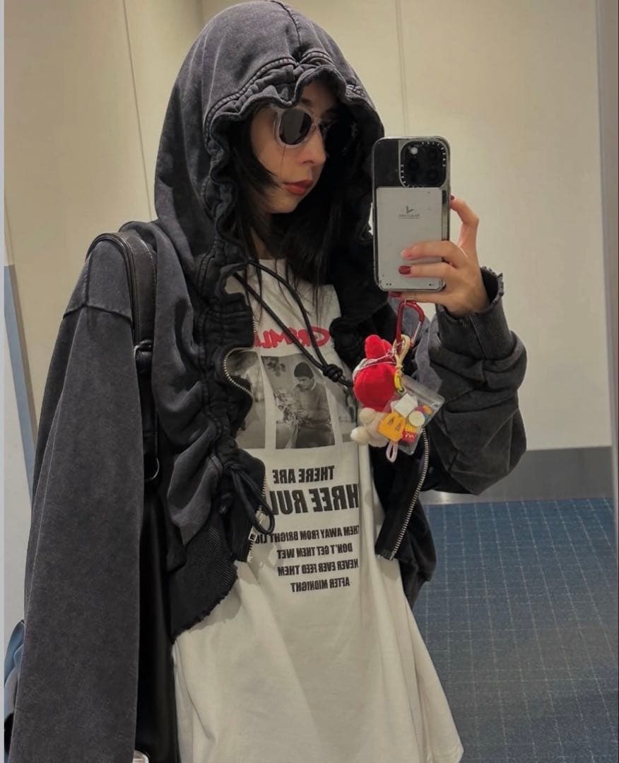 AMERI OYSTER SILHOUETTE HOODIEチャコールブラックF