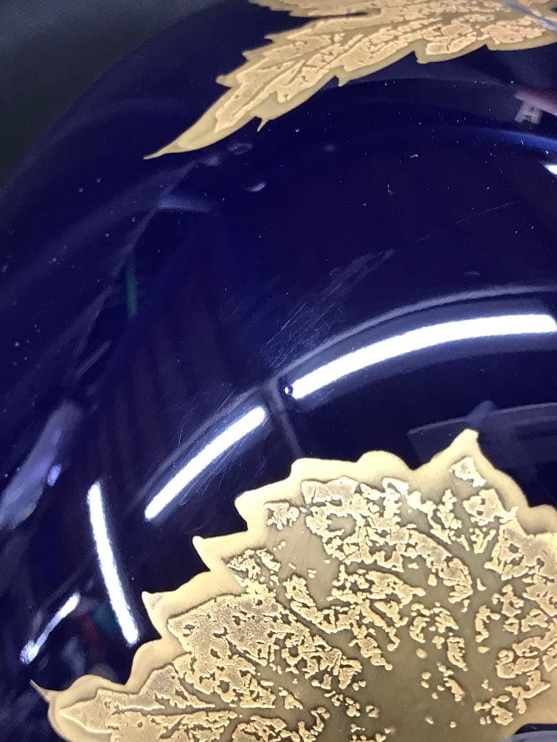 【経年保管品】大倉陶園　瑠璃金触葡萄　花瓶　フラワーベース　瑠璃　葡萄