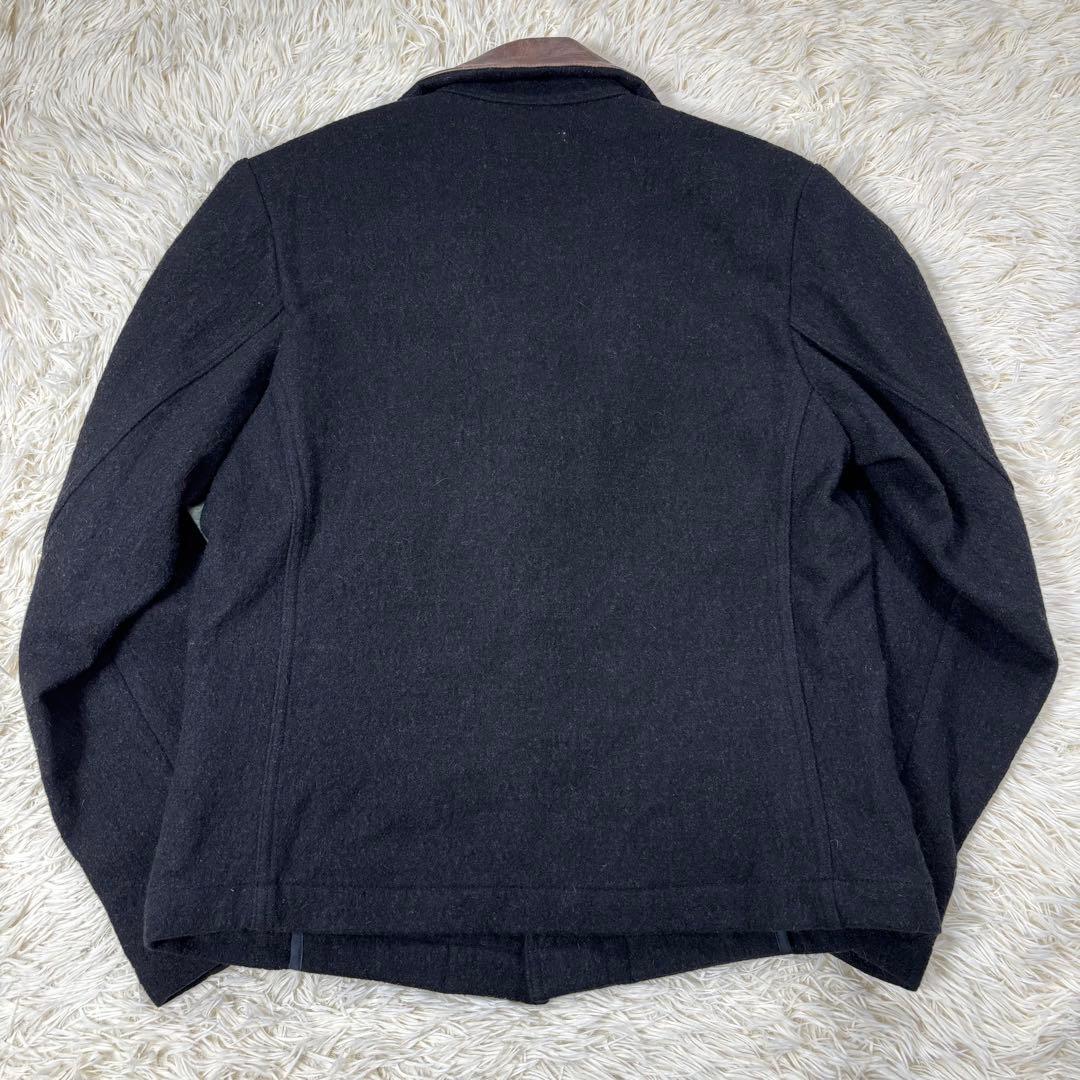 45RPM ウールジャケット 襟レザー 異素材切り替え ブラック Lサイズ