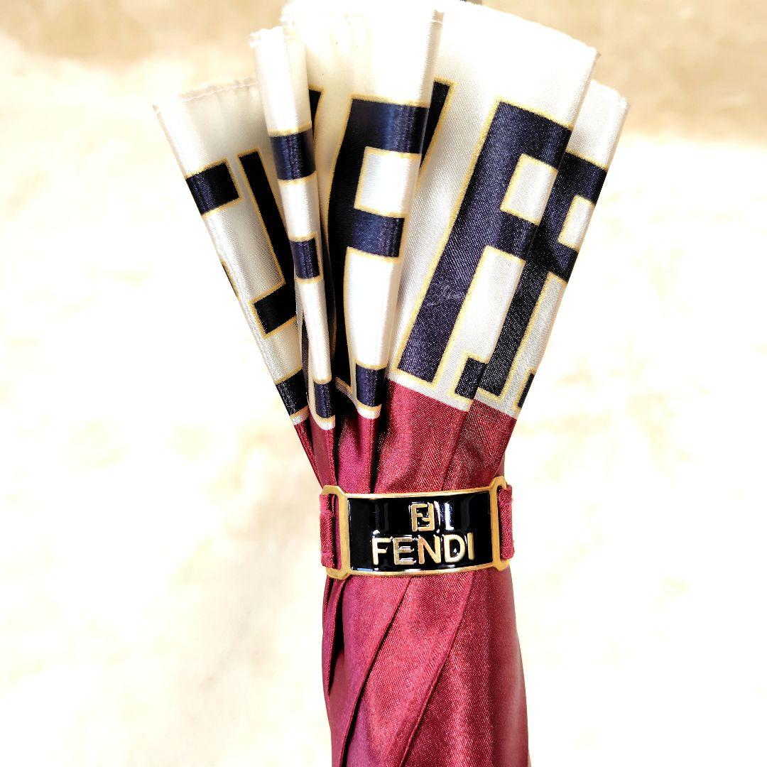 極美品 フェンディ 長傘 ズッカ柄 FF イタリア製 雨傘 レッド 赤 梅雨