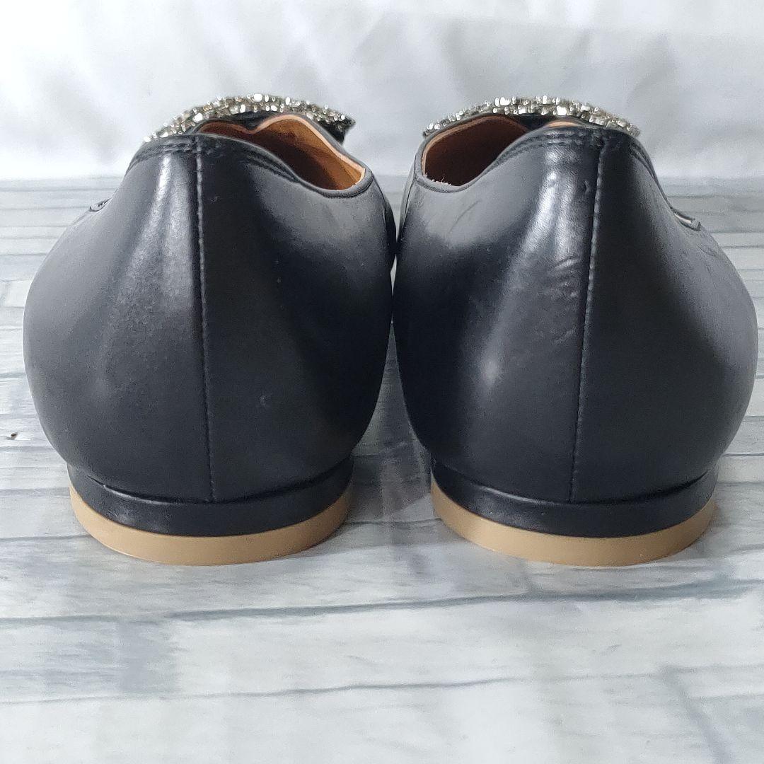 未使用品✨ピッピシック　ビジューバックル　レザーフラットパンプス　黒　36.5