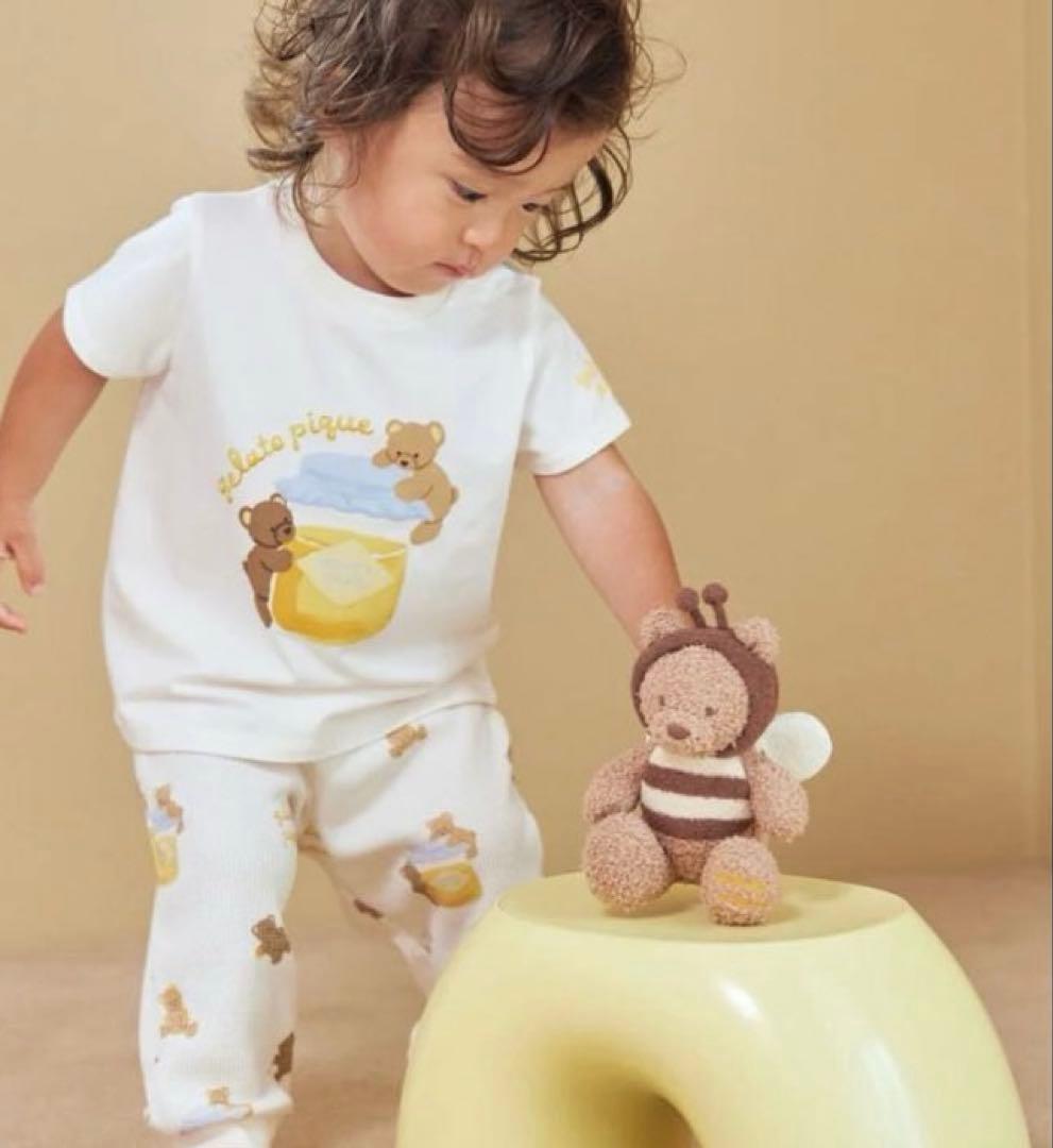 ジェラートピケ　ラッピング済み　ベビモコベアジャガードブランケット&ラトル