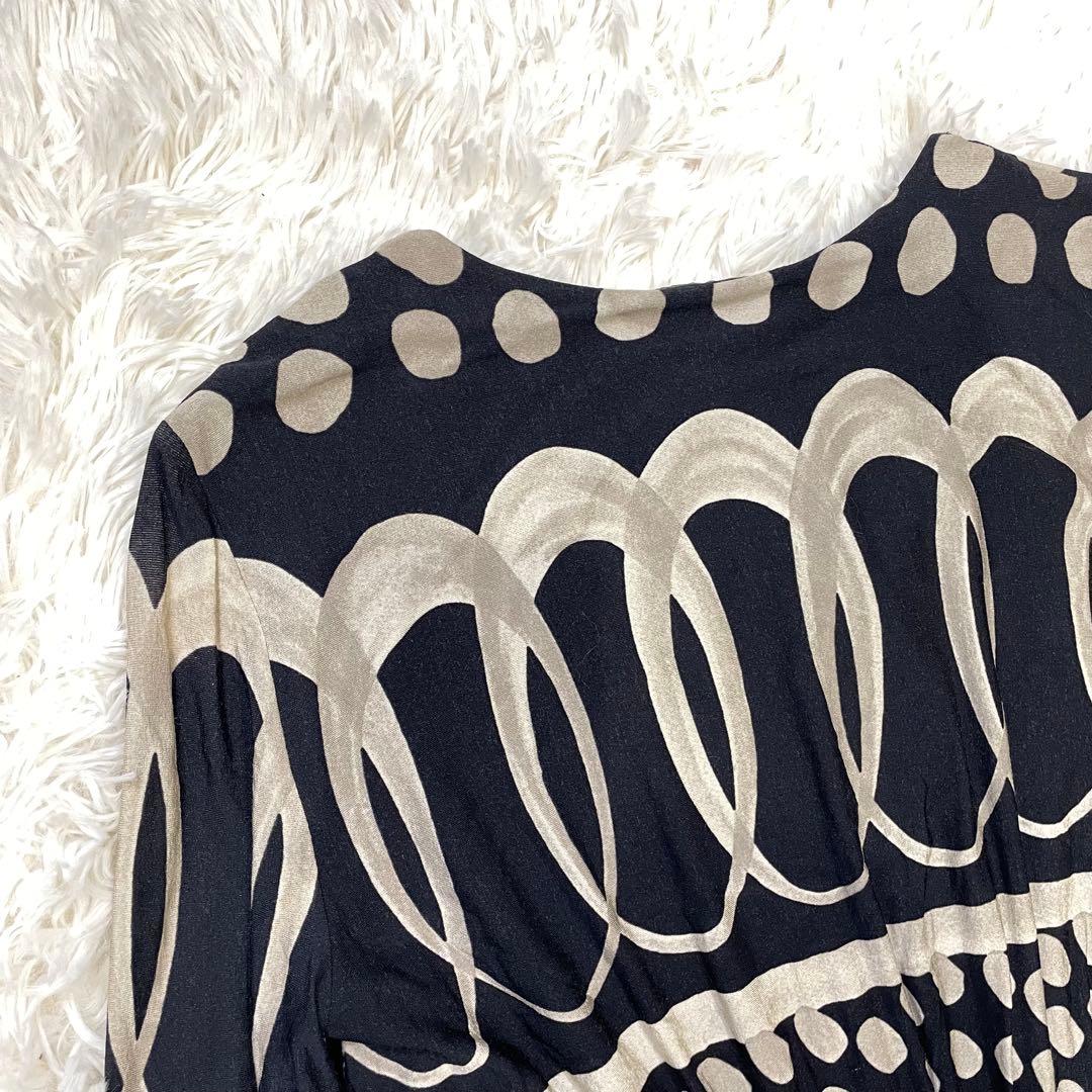 MaxMara 総柄 フレアワンピース 幾何学柄 白タグ ベルト付き 42