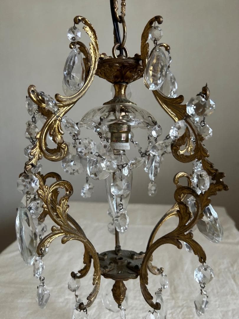 フランスアンティーク　シャンデリア　ガラスドロップ　照明　ランプ　PARIS