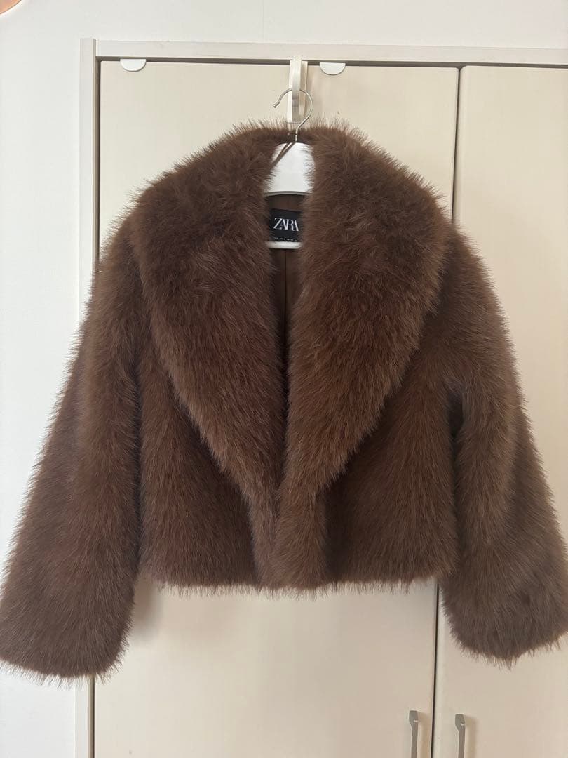 美品 ZARA ショートフェイクファーコート M ブルゾン アウター ブラウン