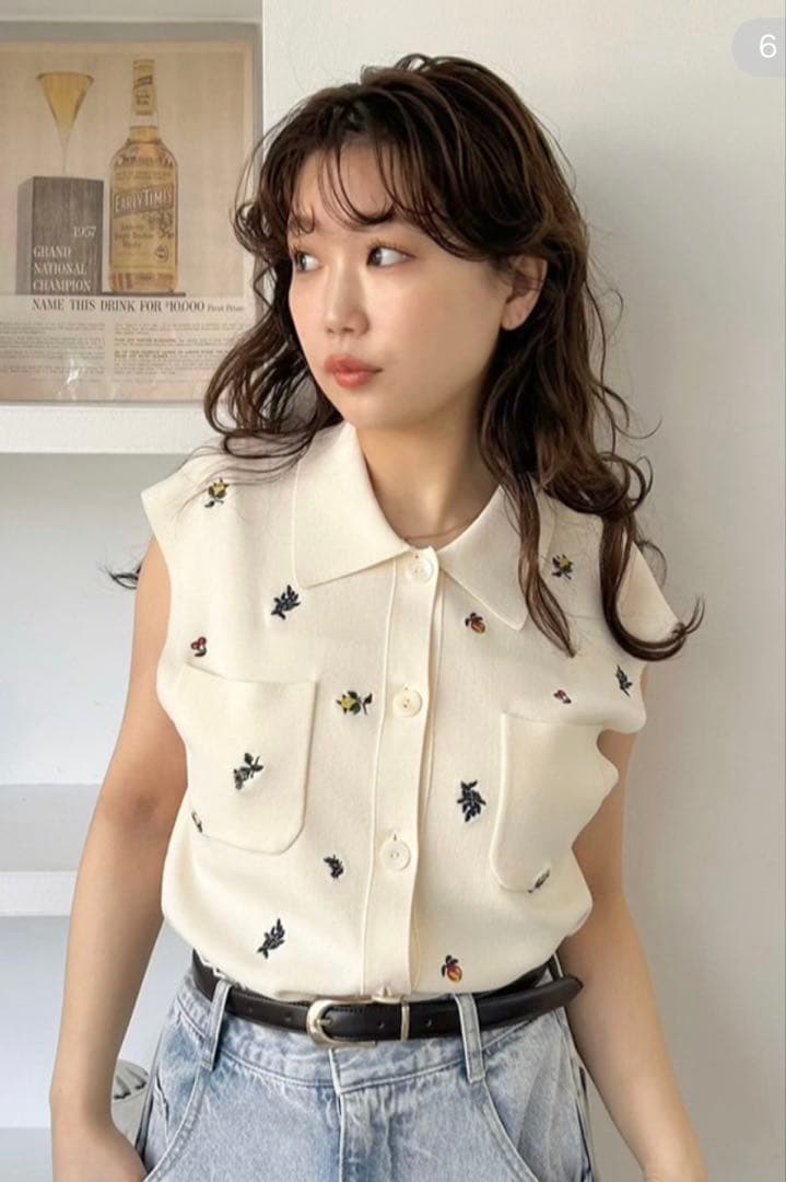 完売品【FRAY I.D】ポロカラーノースリニットジレ 接触冷感 IVR