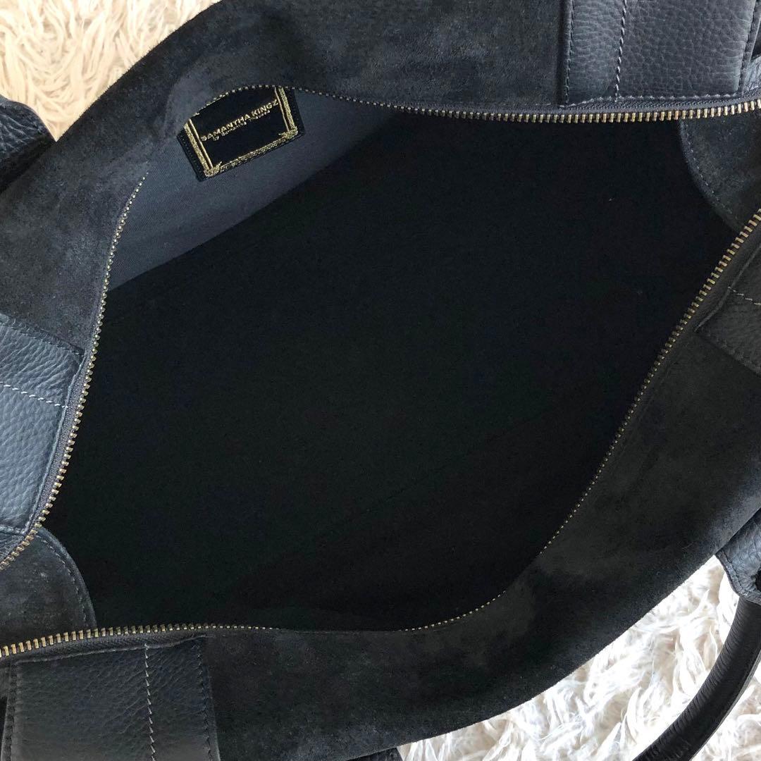 【大容量 2way】サマンサキングズ　ボストンバッグ　黒　スカル　本革　スエード