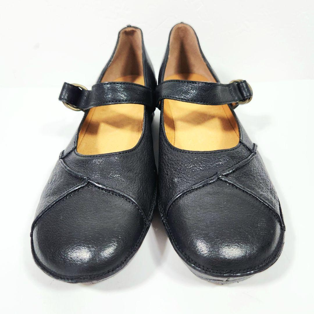 【新品未使用】サヤ メリージェーン レザー ストラップシューズ 黒 24.5