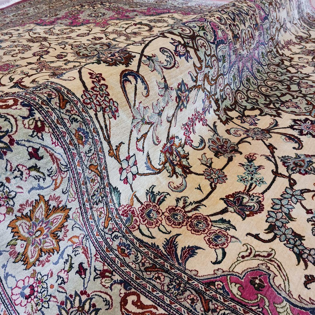 専用Y3182 高級ペルシャ絨毯 大判 シルク100% 手織り 293㎝