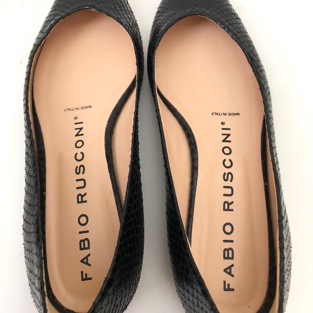 FABIO RUSCONI ★ポインテッドフラットパンプス　型押しブラック　37