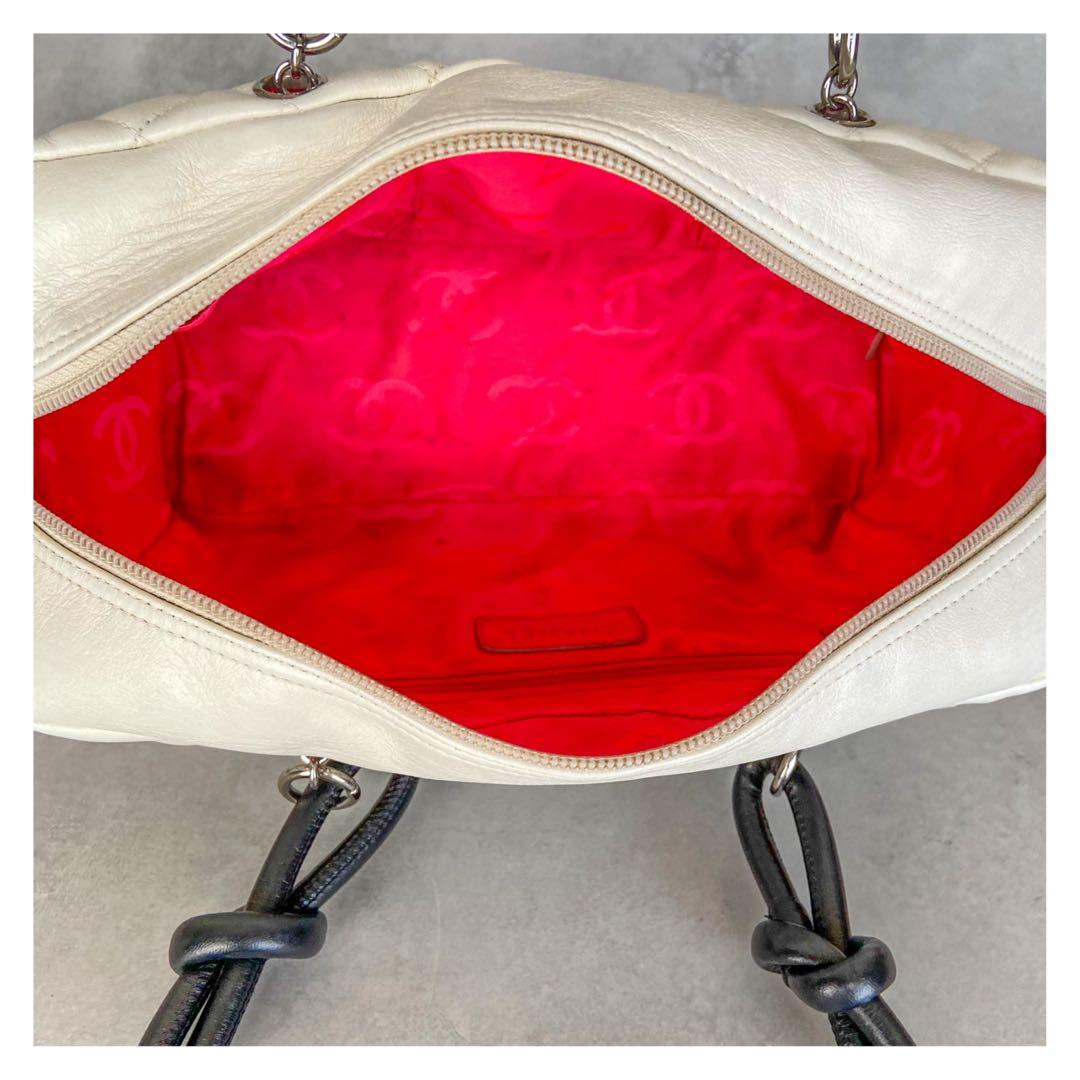 シャネル カンボンライン ラムスキン ショルダーバッグ ホワイト シルバー金具