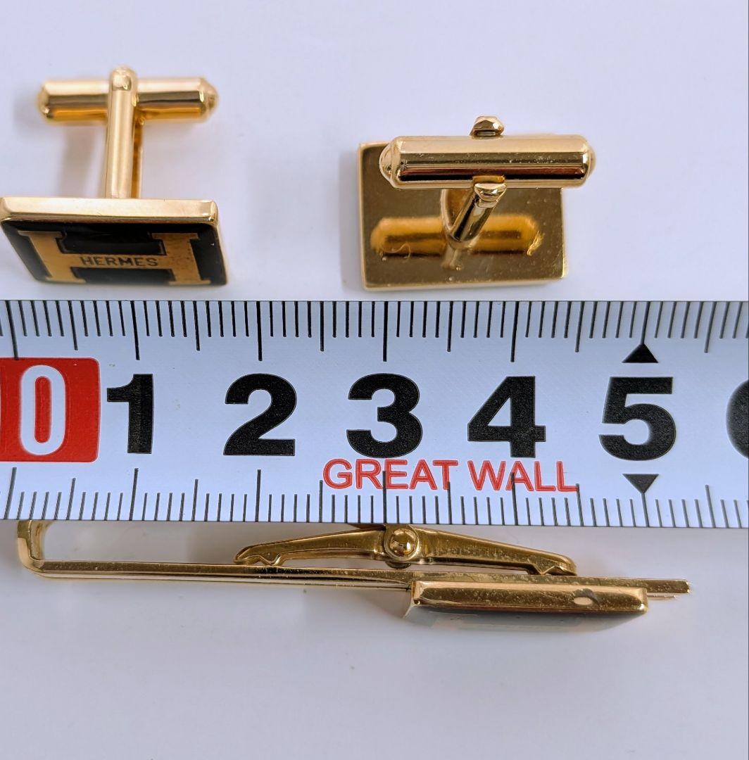 【美品】HERMES エルメス　ネクタイピン＆カフスセット　ゴールド＆ブラック