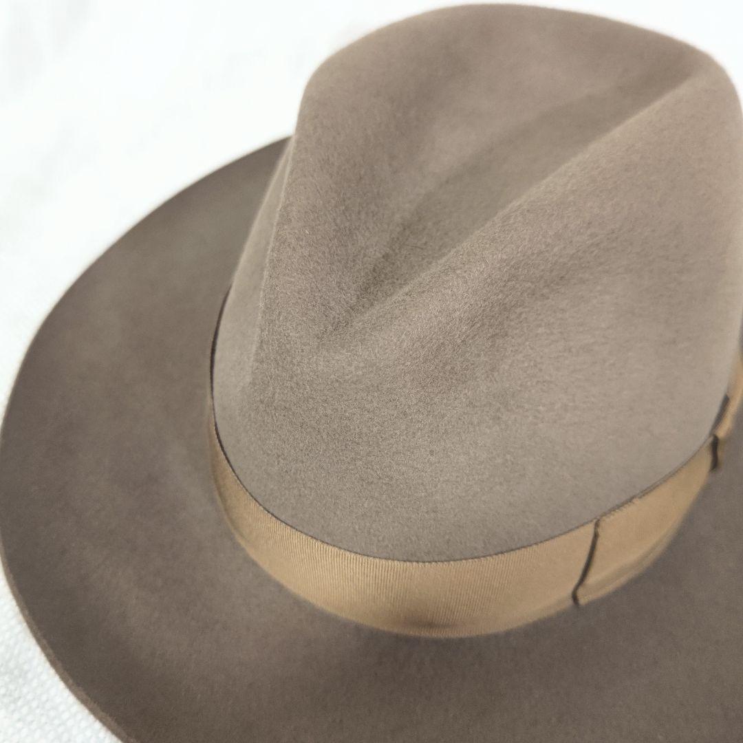 伊製ボルサリーノBorsalinoラビットファーフェルト中折れハット帽子59茶