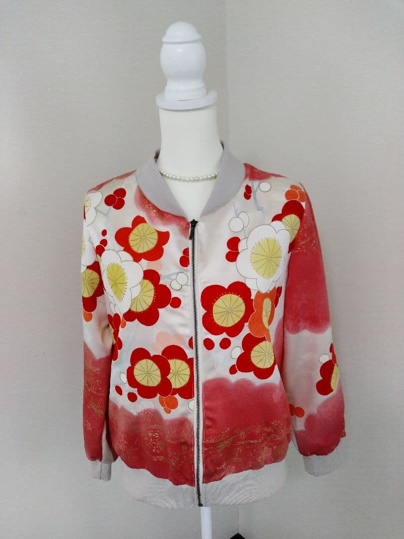 着物リメイク 振袖ブルゾン LL