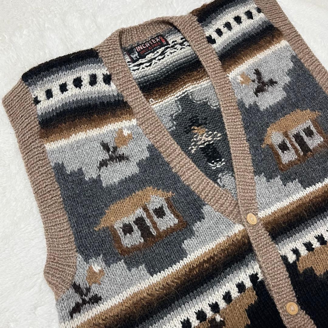 INCATEX アルパカ ニットベスト ペルー製 レトロ 子供柄 柄たくさん