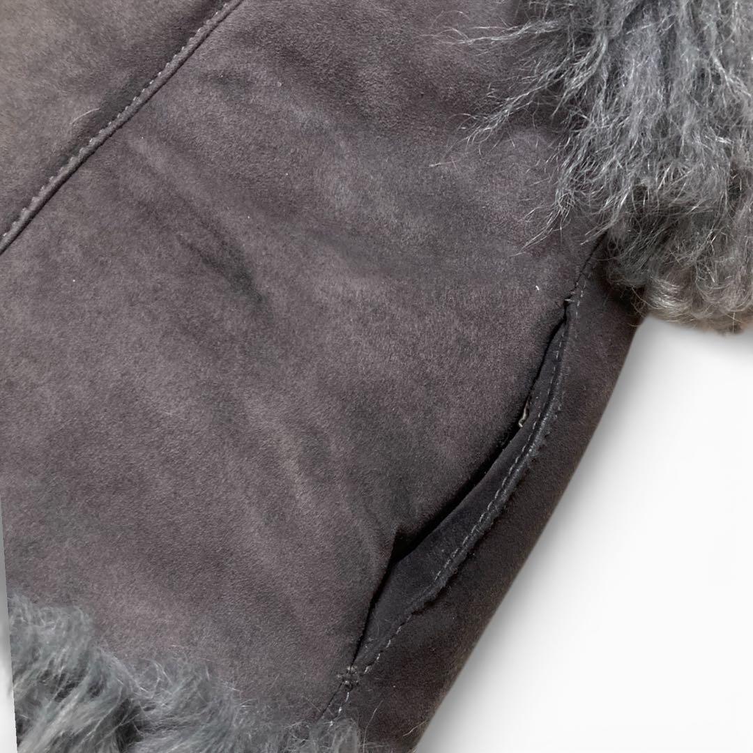 ゴージャス★リアルムートン ベスト ダブルジップ 羊革 ラムファー ダークグレー