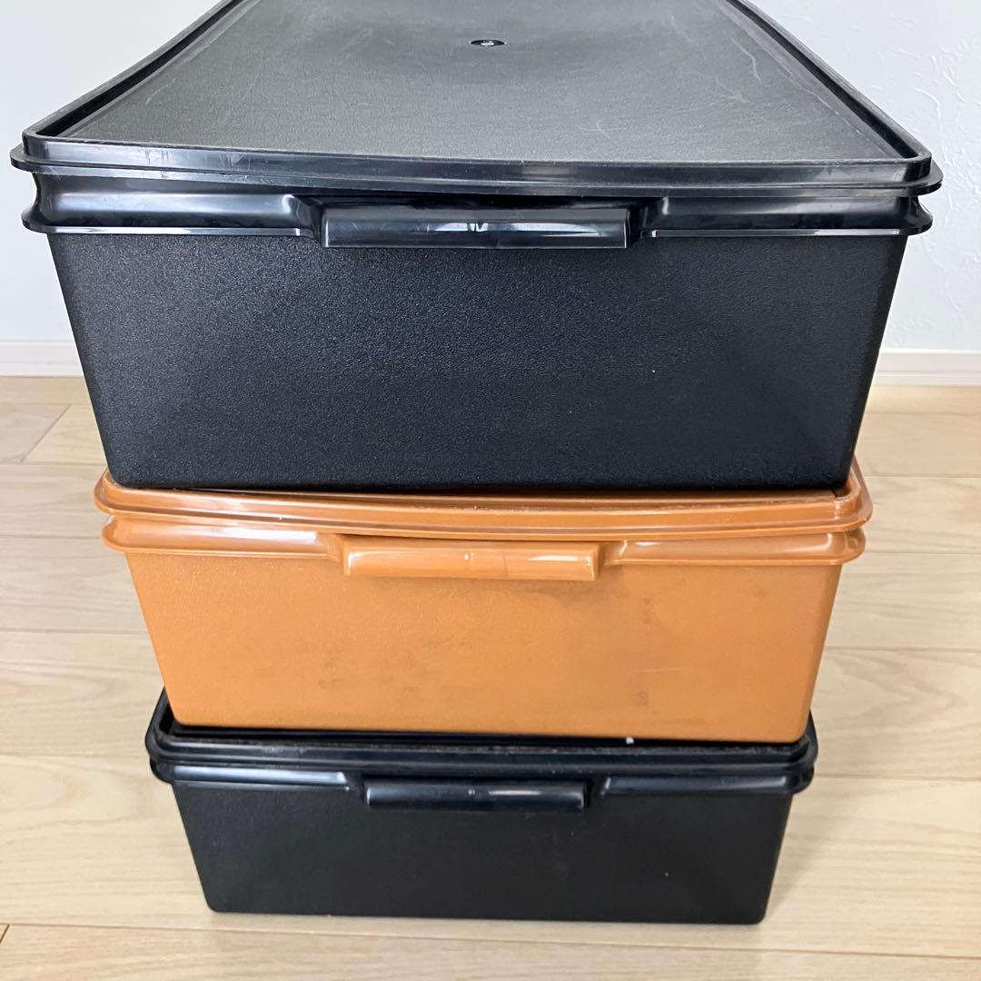 タッパーウェア ロングスーパーケース3個セット 黒2 セピア1