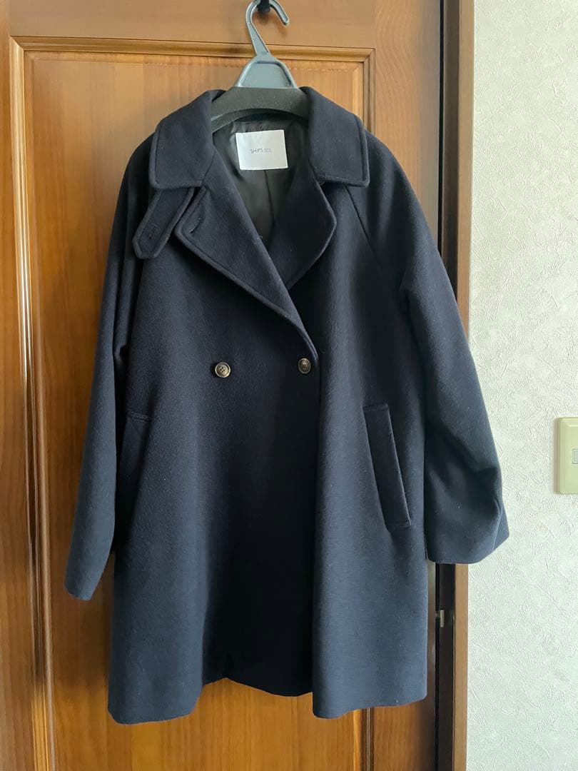 お値下げ中　美品SHIPS any スタンドダブルカラーコート　ネイビー　36