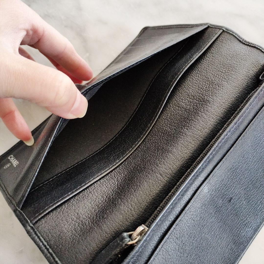 CHANEL カメリア型押し ココマーク 長財布 ブラック