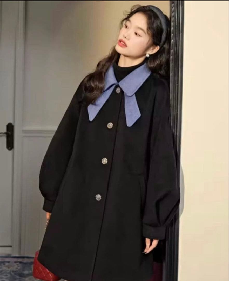 KOUSE バイカラー リボンコート ブラック