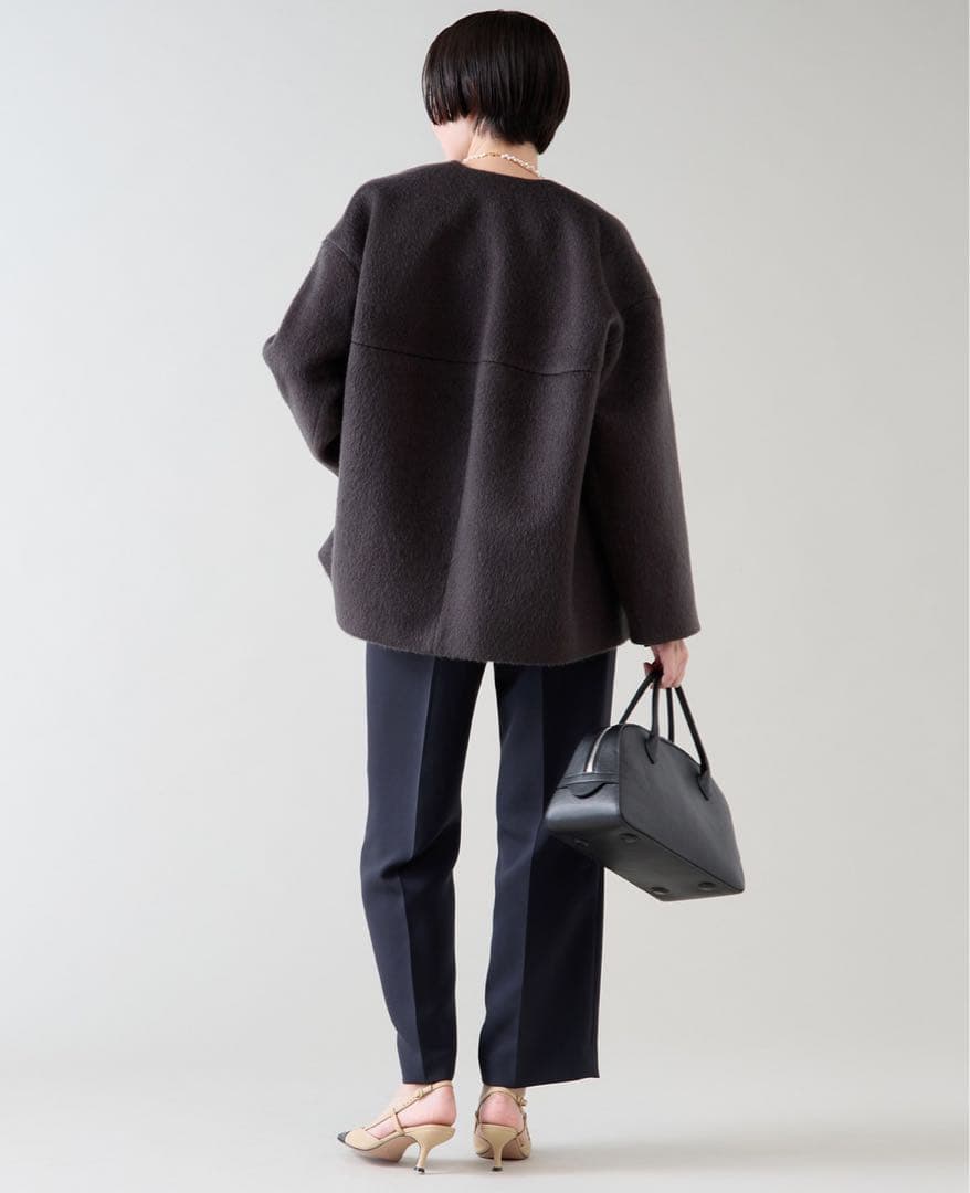 新品未使用　マルティニーク　定番　ノーカラーコート シャギー　グレー