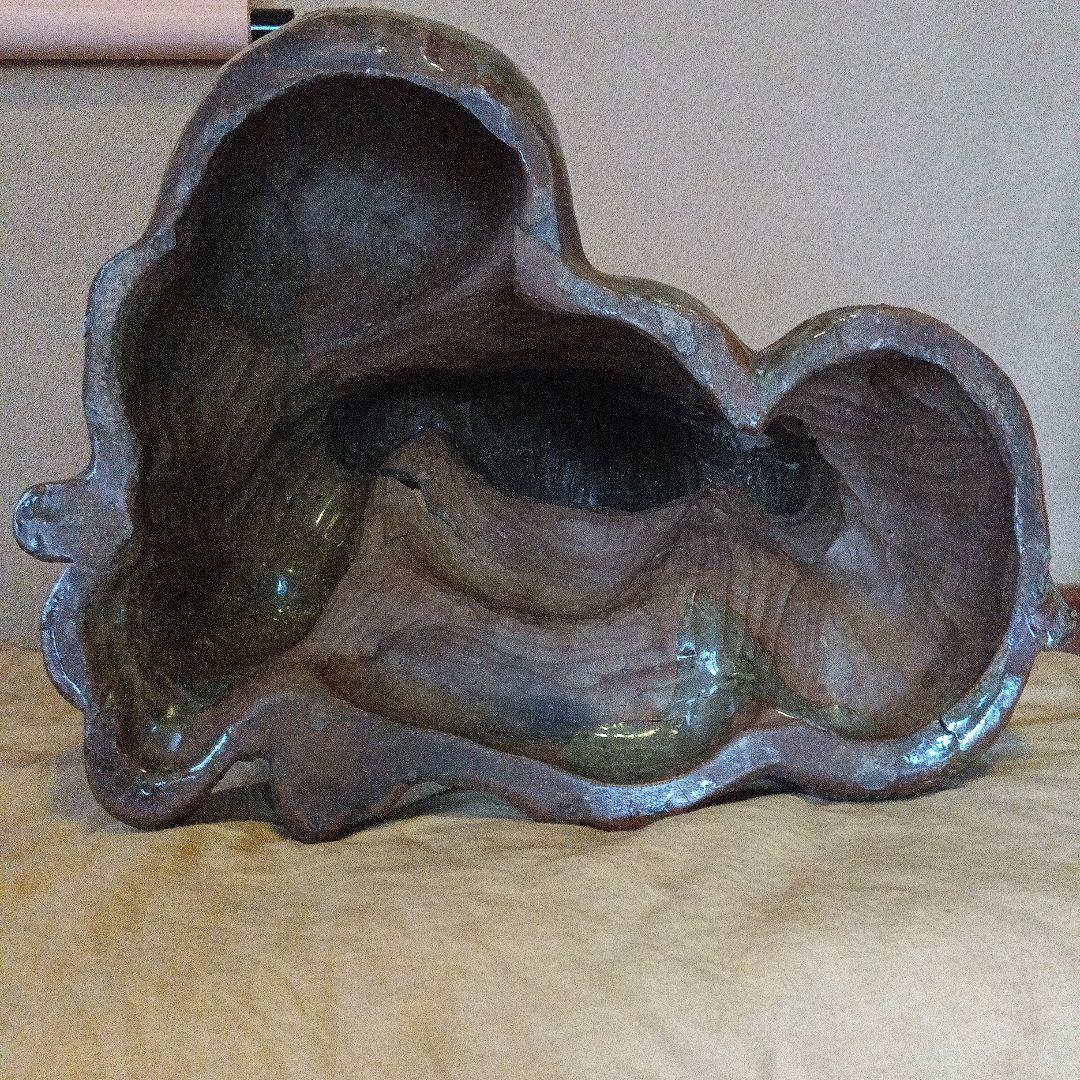 【古萩】青釉 大黒天 置物【三輪窯3代作】人間国宝 三輪休和(休雪)極め