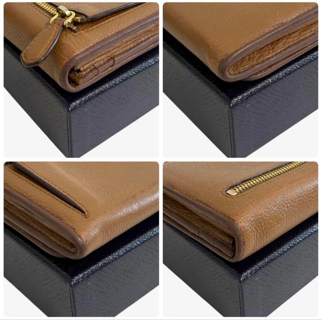 PRADA プラダ 二つ折り 長財布　茶色 ブラウン パスケース シボ革　希少品