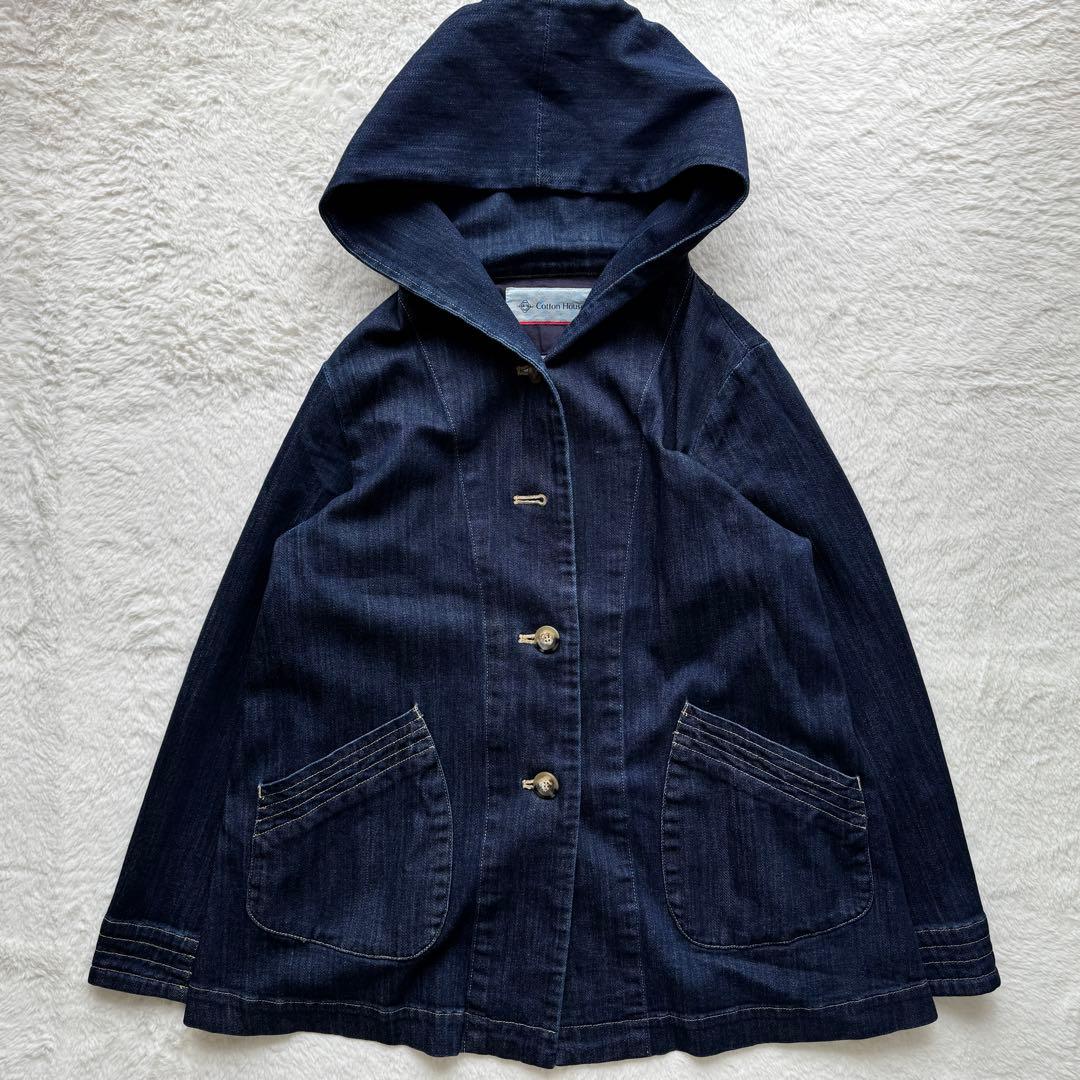 コットンハウスアヤ デニム ジャケット フード ポケット ボタン インディゴ