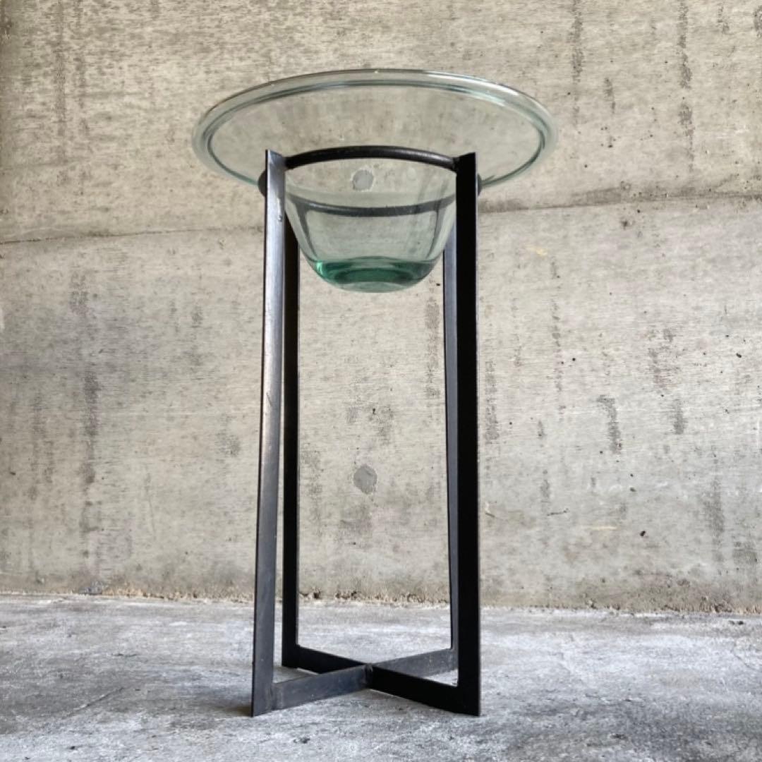 置物 オブジェ 花器 鉢 水盤 ガラス アイアン スタンド 台付 脚付き レトロ